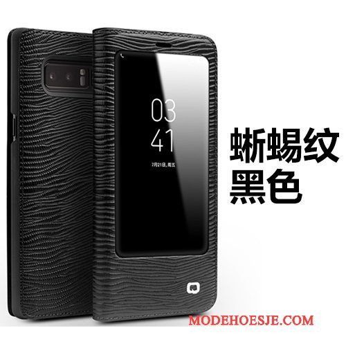 Hoesje Samsung Galaxy Note 8 Leer Open Het Venster Zwart, Hoes Samsung Galaxy Note 8 Folio Telefoon