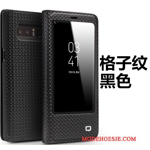 Hoesje Samsung Galaxy Note 8 Leer Open Het Venster Zwart, Hoes Samsung Galaxy Note 8 Folio Telefoon