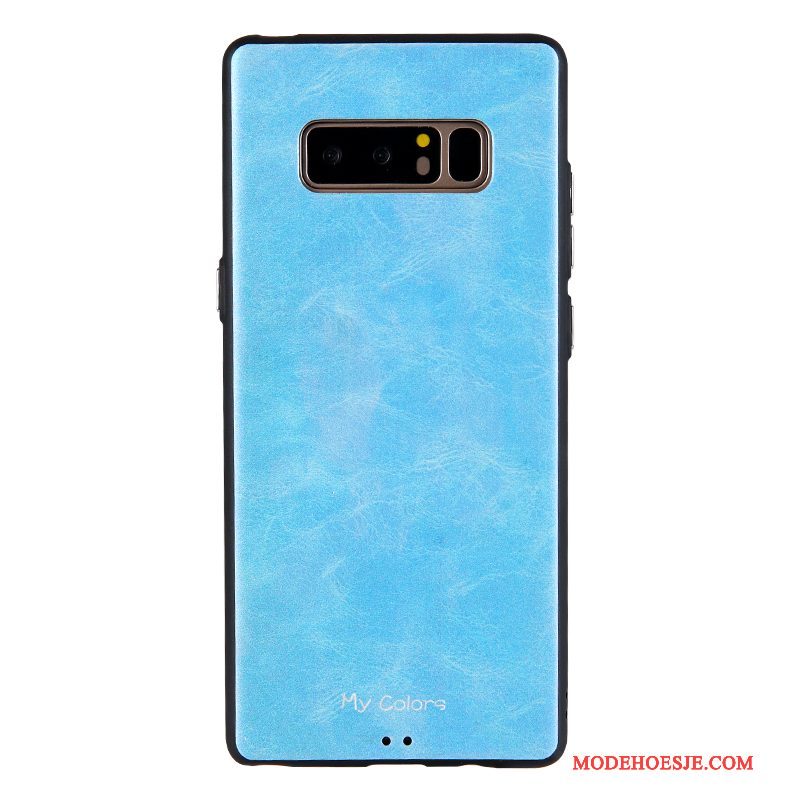 Hoesje Samsung Galaxy Note 8 Leer Telefoon Bedrijf, Hoes Samsung Galaxy Note 8 Zacht Donkerblauw