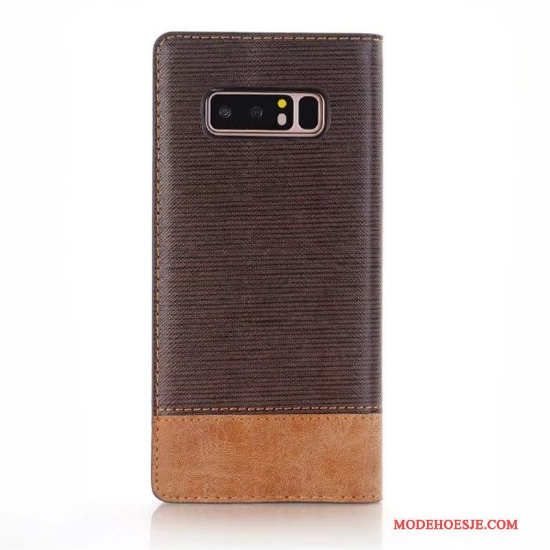 Hoesje Samsung Galaxy Note 8 Leer Twee Kleuren Automatisch, Hoes Samsung Galaxy Note 8 Bescherming Donkerblauw