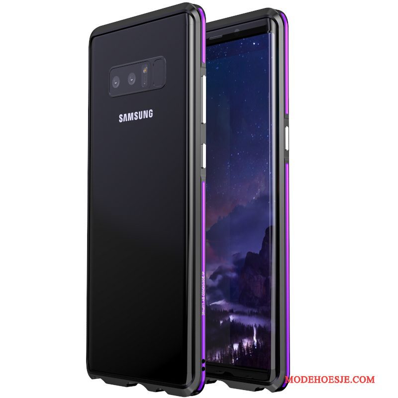 Hoesje Samsung Galaxy Note 8 Metaal Zijdetelefoon, Hoes Samsung Galaxy Note 8 Bescherming Purper Omlijsting