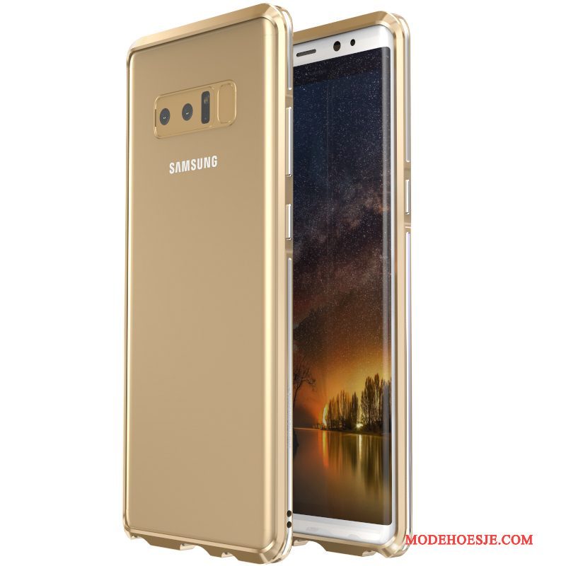 Hoesje Samsung Galaxy Note 8 Metaal Zijdetelefoon, Hoes Samsung Galaxy Note 8 Bescherming Purper Omlijsting