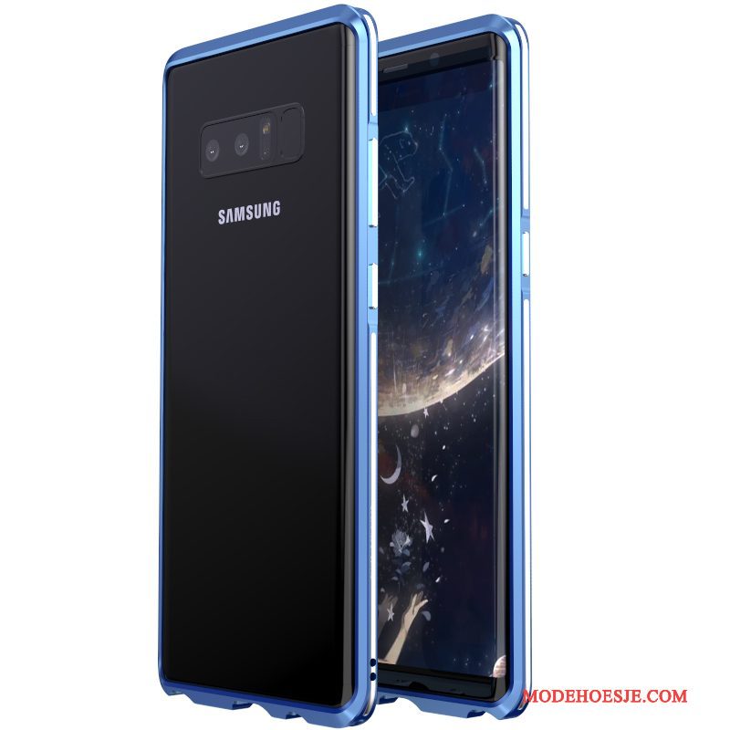 Hoesje Samsung Galaxy Note 8 Metaal Zijdetelefoon, Hoes Samsung Galaxy Note 8 Bescherming Purper Omlijsting