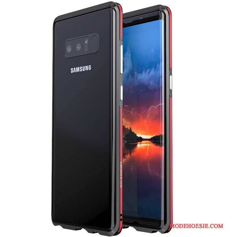 Hoesje Samsung Galaxy Note 8 Metaal Zijdetelefoon, Hoes Samsung Galaxy Note 8 Bescherming Purper Omlijsting