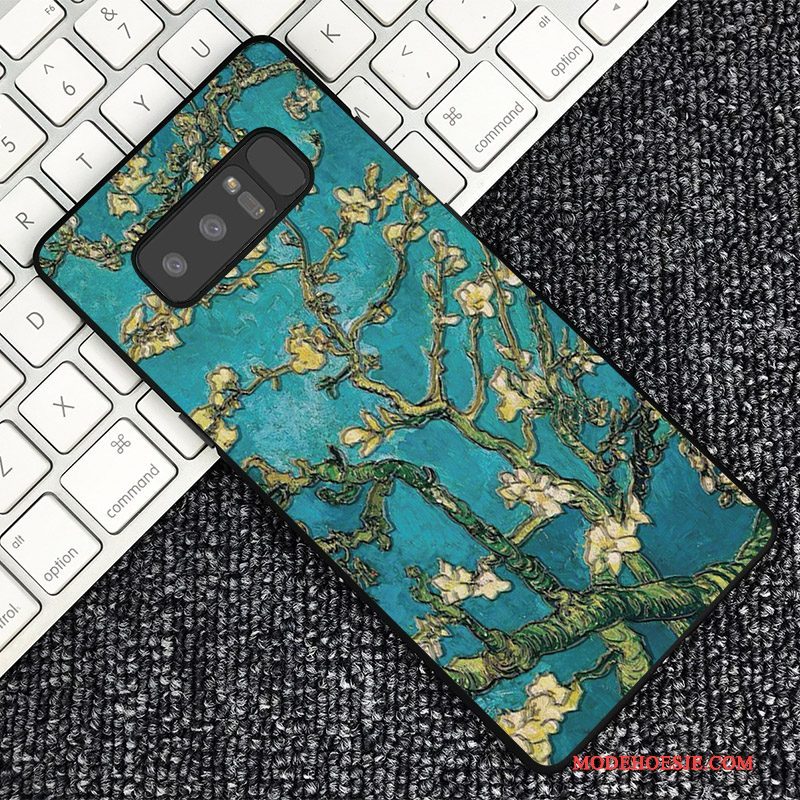 Hoesje Samsung Galaxy Note 8 Reliëf Donkerblauwtelefoon, Hoes Samsung Galaxy Note 8 Bescherming Chinese Stijl Trend