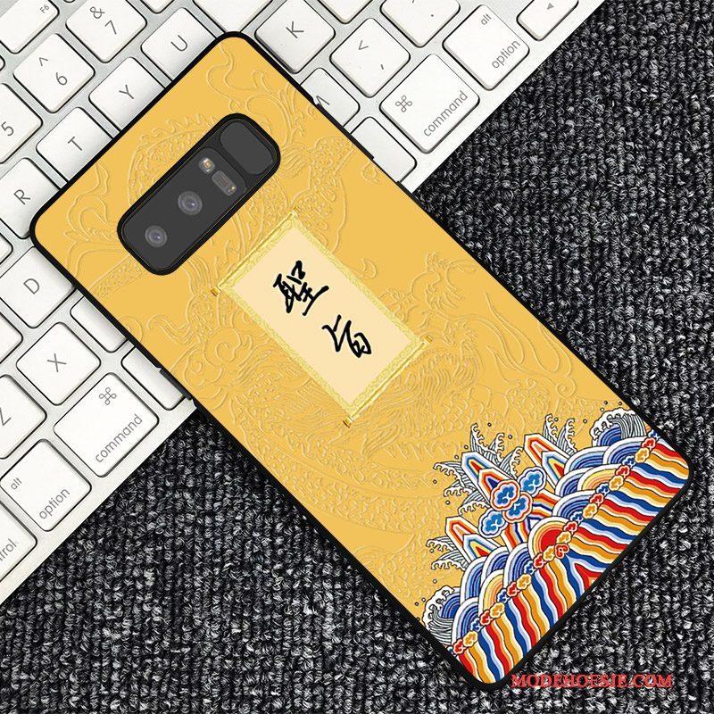 Hoesje Samsung Galaxy Note 8 Reliëf Donkerblauwtelefoon, Hoes Samsung Galaxy Note 8 Bescherming Chinese Stijl Trend