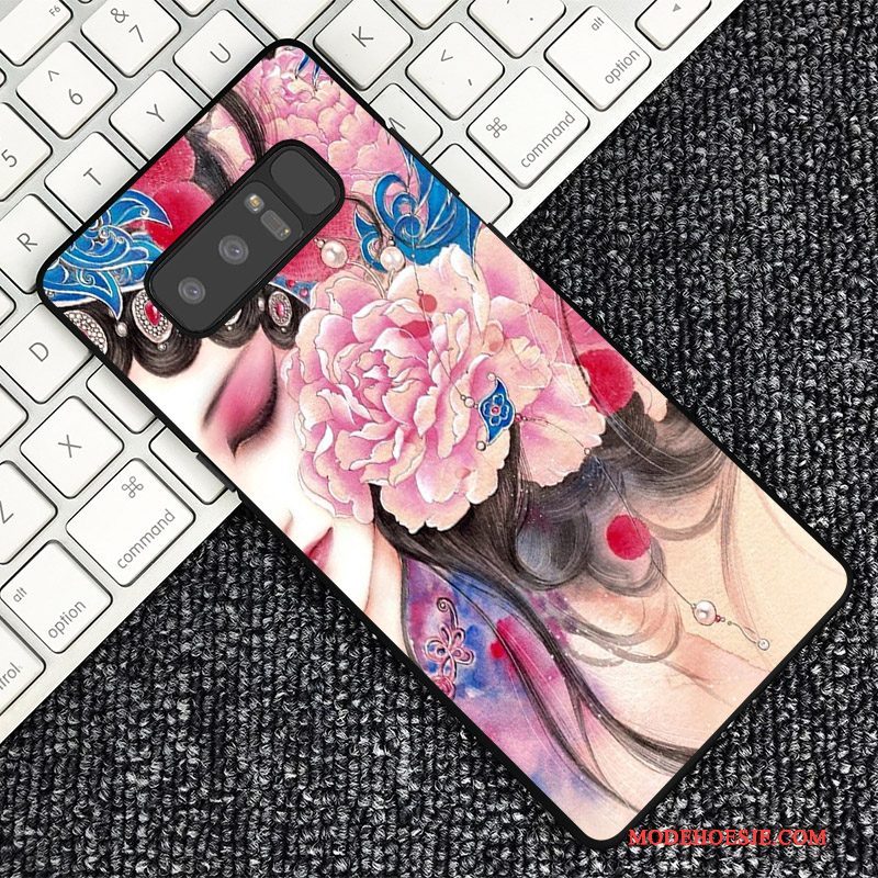 Hoesje Samsung Galaxy Note 8 Reliëf Donkerblauwtelefoon, Hoes Samsung Galaxy Note 8 Bescherming Chinese Stijl Trend