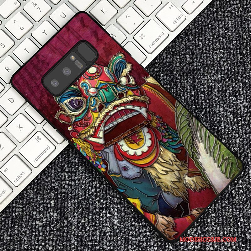 Hoesje Samsung Galaxy Note 8 Reliëf Donkerblauwtelefoon, Hoes Samsung Galaxy Note 8 Bescherming Chinese Stijl Trend