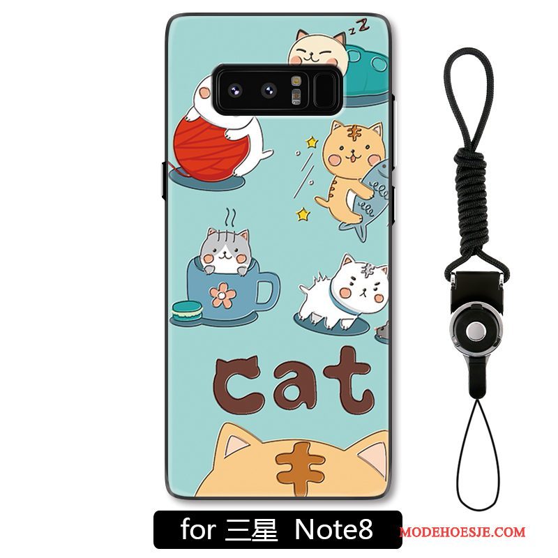 Hoesje Samsung Galaxy Note 8 Reliëf Telefoon Anti-fall, Hoes Samsung Galaxy Note 8 Spotprent Kat Hanger