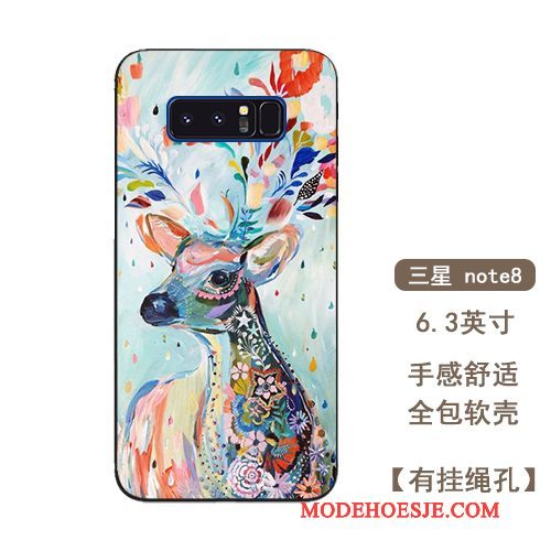 Hoesje Samsung Galaxy Note 8 Scheppend Handbeschilderde Zeemleer, Hoes Samsung Galaxy Note 8 Kleur Bloemen Anti-fall