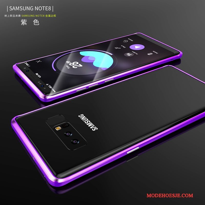 Hoesje Samsung Galaxy Note 8 Scheppend Omlijstingtelefoon, Hoes Samsung Galaxy Note 8 Metaal Dun Purper