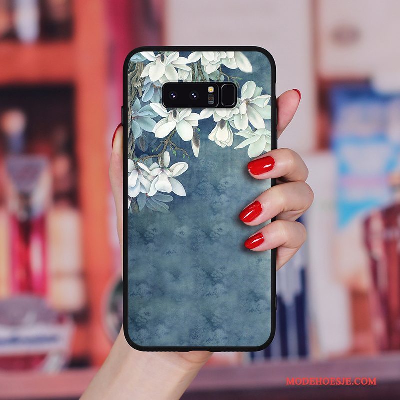 Hoesje Samsung Galaxy Note 8 Vintage Bloemen Wind, Hoes Samsung Galaxy Note 8 Zacht Telefoon Handbeschilderde