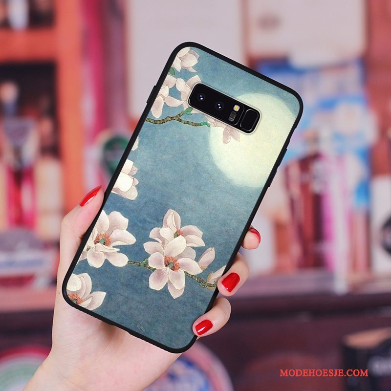 Hoesje Samsung Galaxy Note 8 Vintage Bloemen Wind, Hoes Samsung Galaxy Note 8 Zacht Telefoon Handbeschilderde