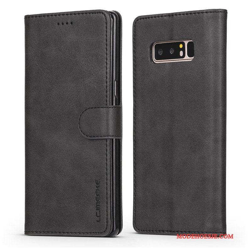 Hoesje Samsung Galaxy Note 8 Zacht Anti-fall Bedrijf, Hoes Samsung Galaxy Note 8 Folio Grijs