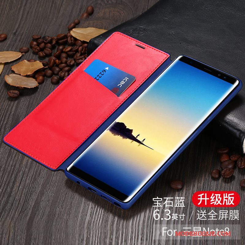 Hoesje Samsung Galaxy Note 8 Zakken Duntelefoon, Hoes Samsung Galaxy Note 8 Folio Anti-fall Blauw