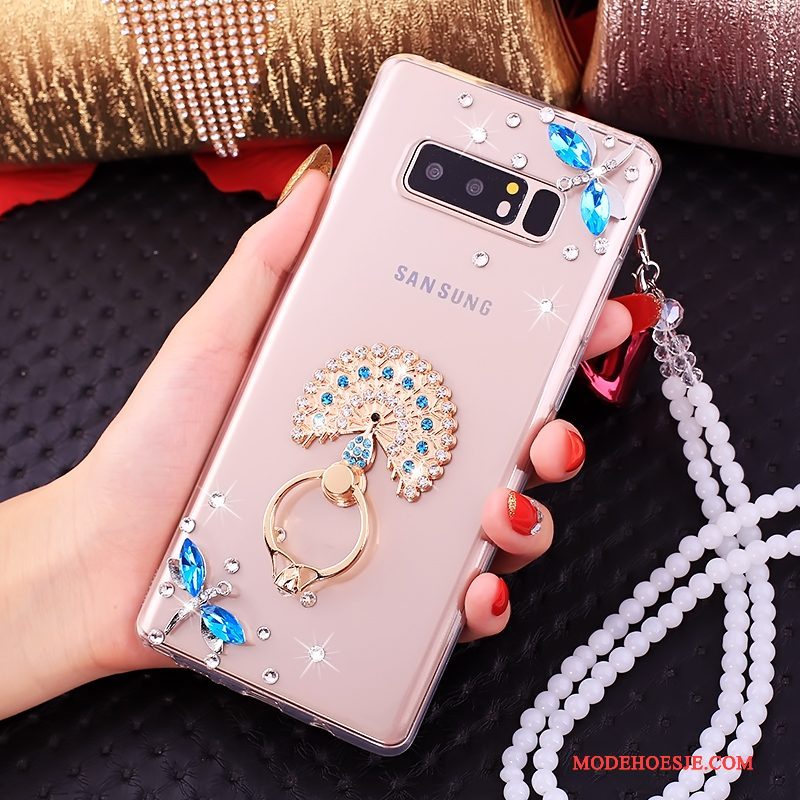 Hoesje Samsung Galaxy Note 8 Zakken Ringtelefoon, Hoes Samsung Galaxy Note 8 Strass Anti-fall Roze