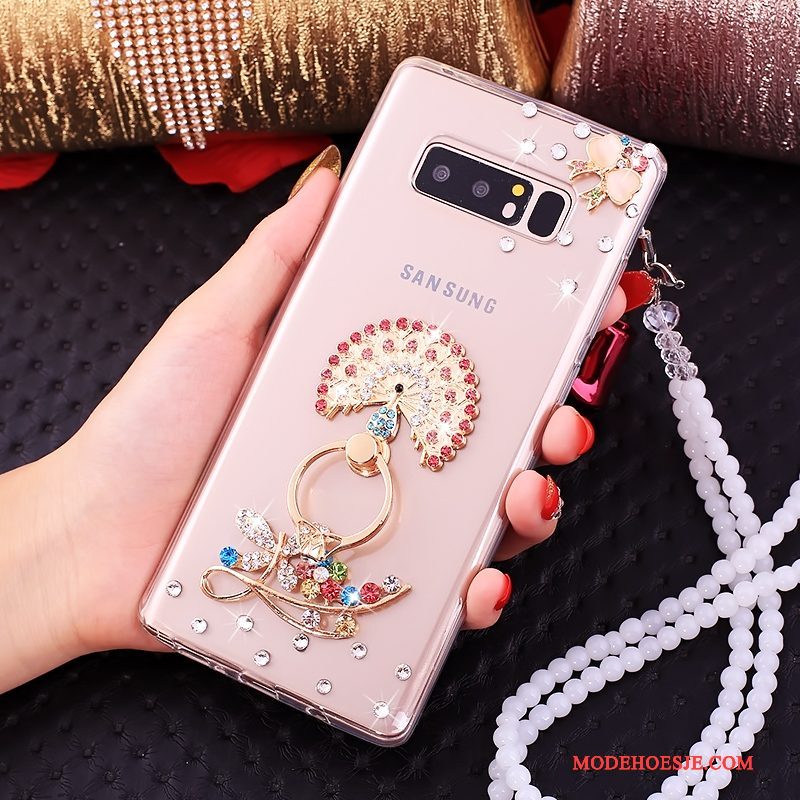 Hoesje Samsung Galaxy Note 8 Zakken Ringtelefoon, Hoes Samsung Galaxy Note 8 Strass Anti-fall Roze