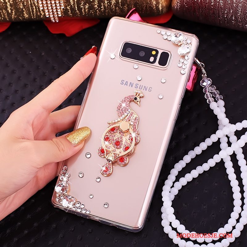 Hoesje Samsung Galaxy Note 8 Zakken Ringtelefoon, Hoes Samsung Galaxy Note 8 Strass Anti-fall Roze