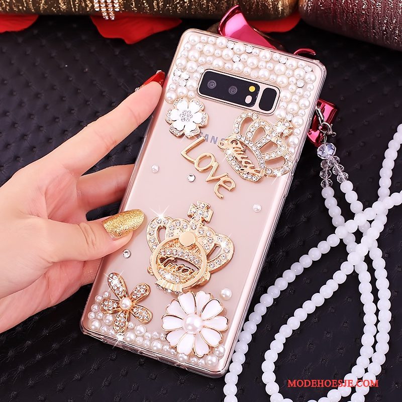 Hoesje Samsung Galaxy Note 8 Zakken Ringtelefoon, Hoes Samsung Galaxy Note 8 Strass Anti-fall Roze