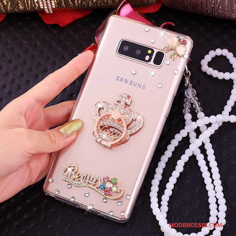 Hoesje Samsung Galaxy Note 8 Zakken Ringtelefoon, Hoes Samsung Galaxy Note 8 Strass Anti-fall Roze