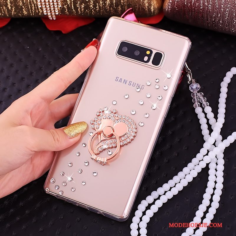 Hoesje Samsung Galaxy Note 8 Zakken Ringtelefoon, Hoes Samsung Galaxy Note 8 Strass Anti-fall Roze