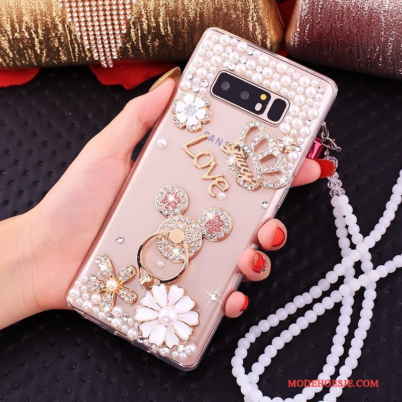 Hoesje Samsung Galaxy Note 8 Zakken Ringtelefoon, Hoes Samsung Galaxy Note 8 Strass Anti-fall Roze