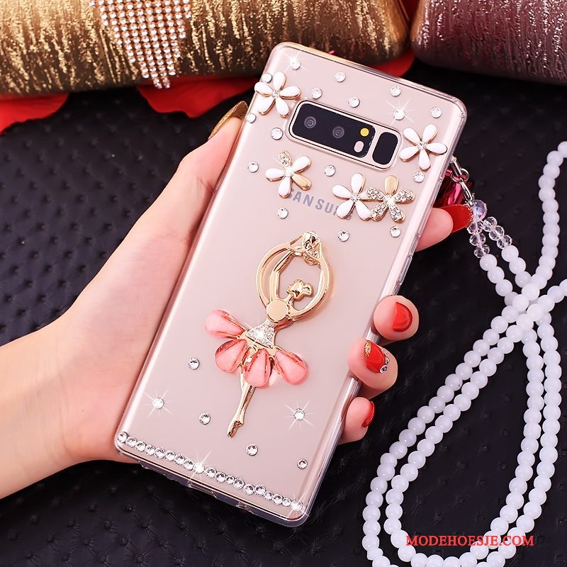 Hoesje Samsung Galaxy Note 8 Zakken Ringtelefoon, Hoes Samsung Galaxy Note 8 Strass Anti-fall Roze