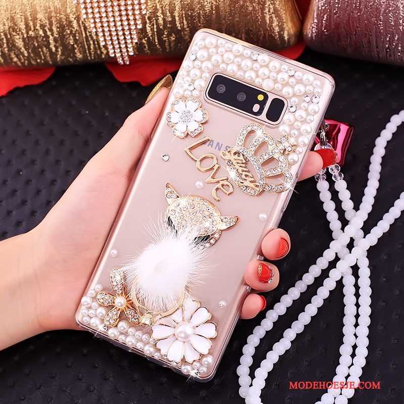 Hoesje Samsung Galaxy Note 8 Zakken Ringtelefoon, Hoes Samsung Galaxy Note 8 Strass Anti-fall Roze