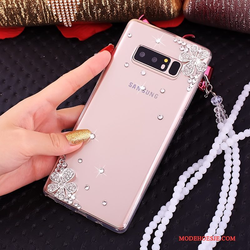 Hoesje Samsung Galaxy Note 8 Zakken Ringtelefoon, Hoes Samsung Galaxy Note 8 Strass Anti-fall Roze