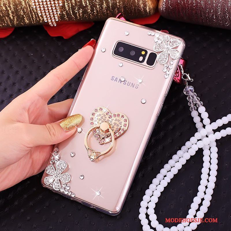 Hoesje Samsung Galaxy Note 8 Zakken Ringtelefoon, Hoes Samsung Galaxy Note 8 Strass Anti-fall Roze