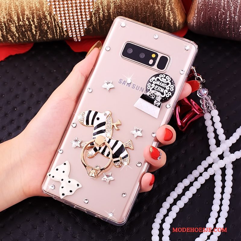 Hoesje Samsung Galaxy Note 8 Zakken Ringtelefoon, Hoes Samsung Galaxy Note 8 Strass Anti-fall Roze