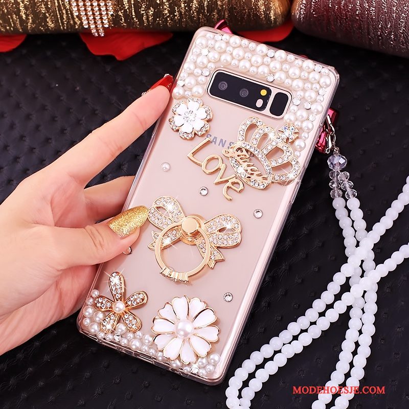 Hoesje Samsung Galaxy Note 8 Zakken Ringtelefoon, Hoes Samsung Galaxy Note 8 Strass Anti-fall Roze