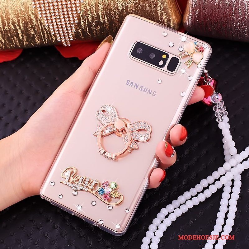 Hoesje Samsung Galaxy Note 8 Zakken Ringtelefoon, Hoes Samsung Galaxy Note 8 Strass Anti-fall Roze