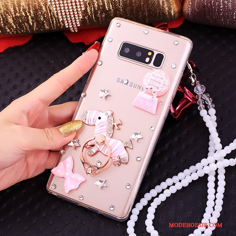 Hoesje Samsung Galaxy Note 8 Zakken Ringtelefoon, Hoes Samsung Galaxy Note 8 Strass Anti-fall Roze