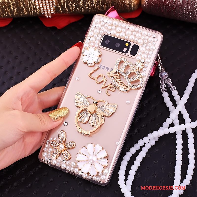 Hoesje Samsung Galaxy Note 8 Zakken Ringtelefoon, Hoes Samsung Galaxy Note 8 Strass Anti-fall Roze