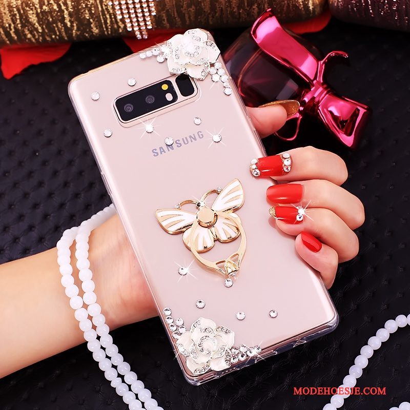 Hoesje Samsung Galaxy Note 8 Zakken Ringtelefoon, Hoes Samsung Galaxy Note 8 Strass Anti-fall Roze