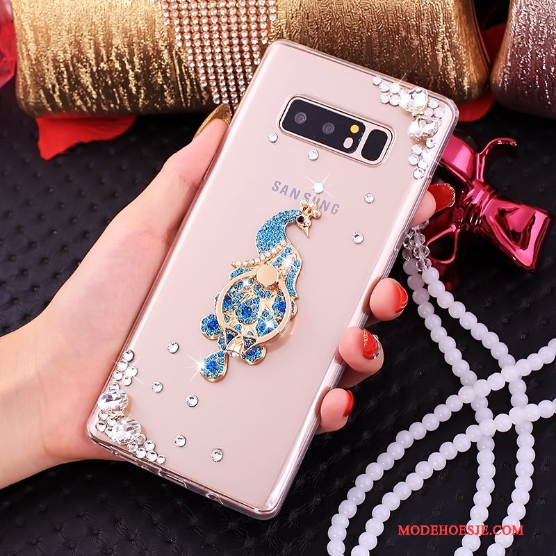 Hoesje Samsung Galaxy Note 8 Zakken Ringtelefoon, Hoes Samsung Galaxy Note 8 Strass Anti-fall Roze