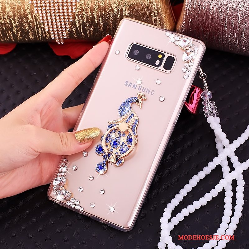 Hoesje Samsung Galaxy Note 8 Zakken Ringtelefoon, Hoes Samsung Galaxy Note 8 Strass Anti-fall Roze