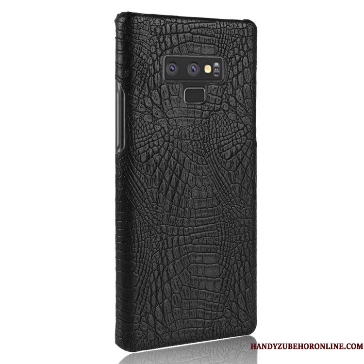 Hoesje Samsung Galaxy Note 9 Leer Persoonlijk Donkerblauw, Hoes Samsung Galaxy Note 9 Bescherming Anti-fall Krokodillenleer