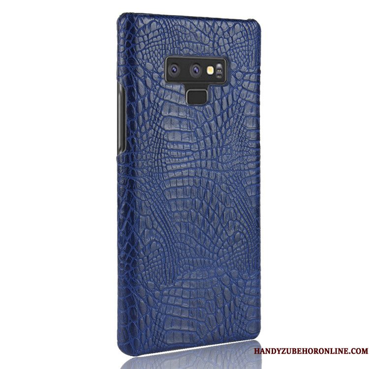 Hoesje Samsung Galaxy Note 9 Leer Persoonlijk Donkerblauw, Hoes Samsung Galaxy Note 9 Bescherming Anti-fall Krokodillenleer
