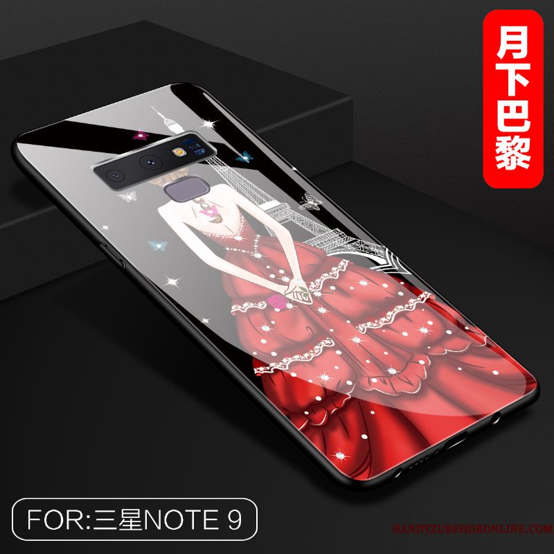 Hoesje Samsung Galaxy Note 9 Zakken Net Red Rood, Hoes Samsung Galaxy Note 9 Scheppend Telefoon Glas