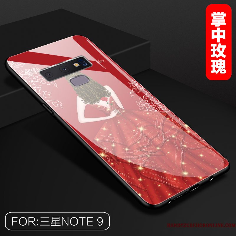 Hoesje Samsung Galaxy Note 9 Zakken Net Red Rood, Hoes Samsung Galaxy Note 9 Scheppend Telefoon Glas