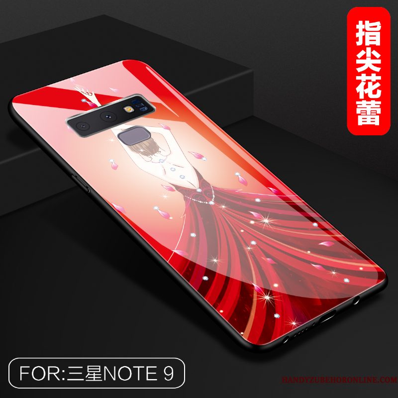 Hoesje Samsung Galaxy Note 9 Zakken Net Red Rood, Hoes Samsung Galaxy Note 9 Scheppend Telefoon Glas