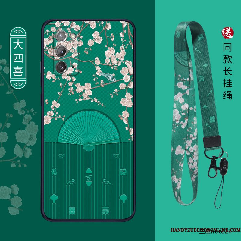 Hoesje Samsung Galaxy Note20 Siliconen Anti-fall Net Red, Hoes Samsung Galaxy Note20 Zakken Blauw Dun