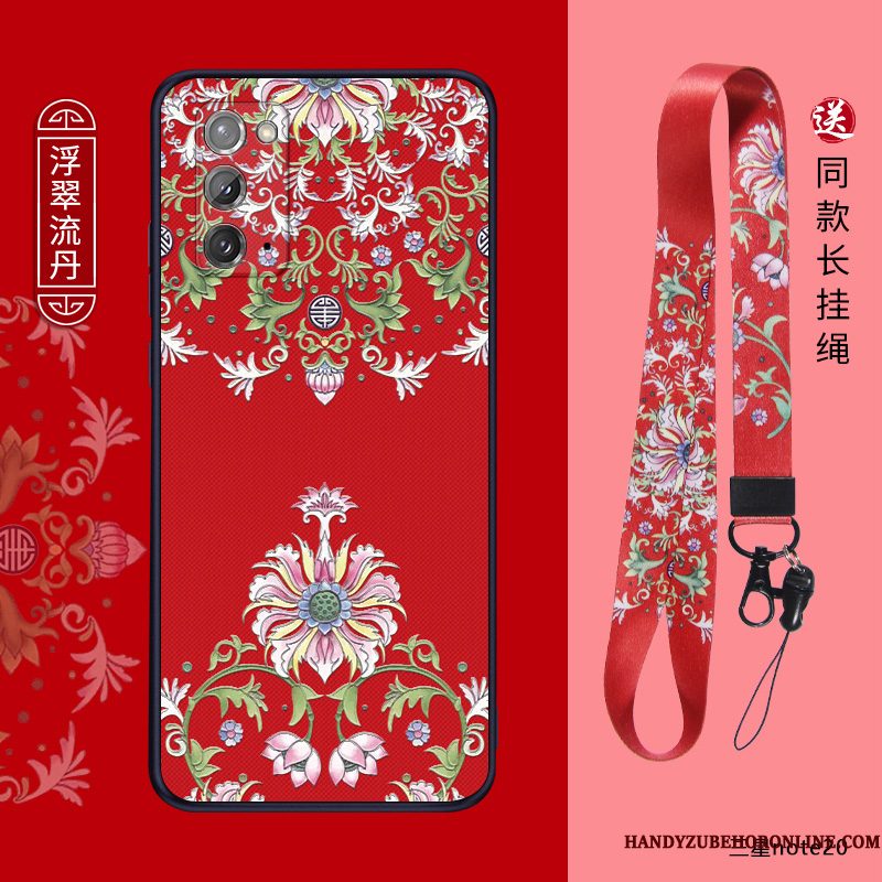 Hoesje Samsung Galaxy Note20 Siliconen Anti-fall Net Red, Hoes Samsung Galaxy Note20 Zakken Blauw Dun