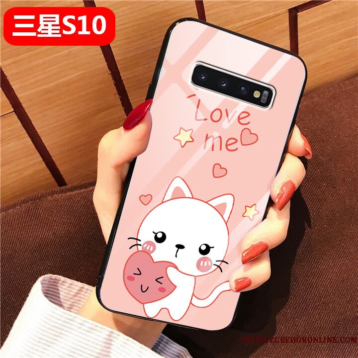 Hoesje Samsung Galaxy S10 Bescherming Glas Roze, Hoes Samsung Galaxy S10 Spotprent Hard Persoonlijk