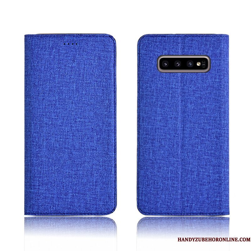 Hoesje Samsung Galaxy S10+ Bescherming Katoen En Linnen Nieuw, Hoes Samsung Galaxy S10+ Leer Telefoon Blauw