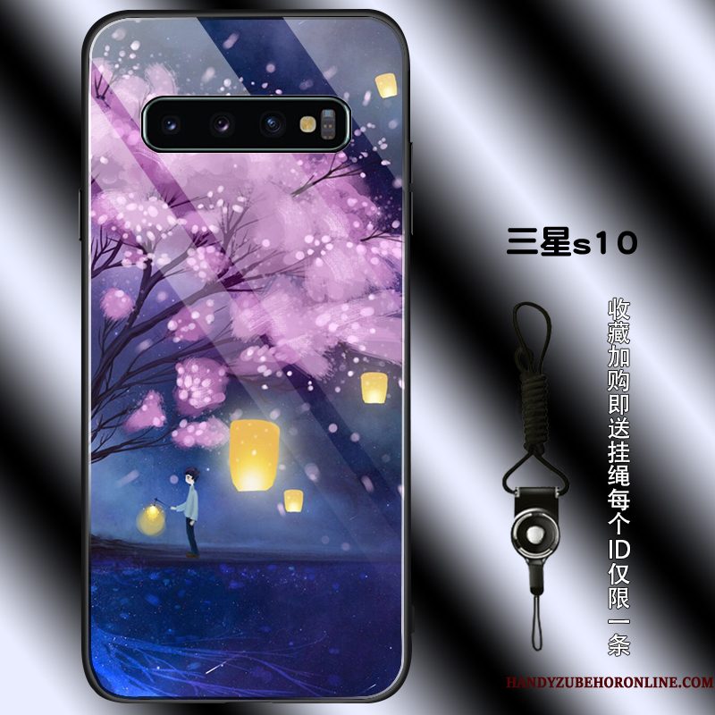 Hoesje Samsung Galaxy S10 Bescherming Kers Purper, Hoes Samsung Galaxy S10 Zakken Trendy Merk Glas