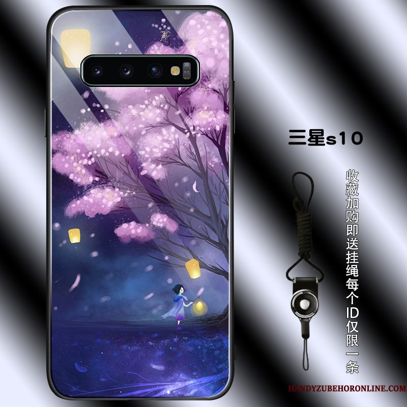 Hoesje Samsung Galaxy S10 Bescherming Kers Purper, Hoes Samsung Galaxy S10 Zakken Trendy Merk Glas