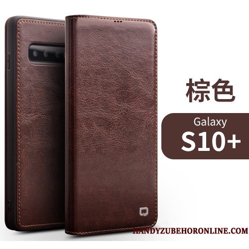 Hoesje Samsung Galaxy S10+ Folio Kaart High End, Hoes Samsung Galaxy S10+ Leer Telefoon Bedrijf